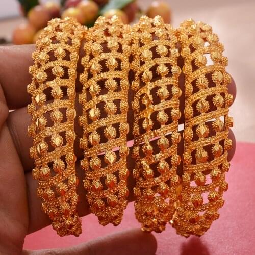 4Pcs/Lot Luxury Gold Color Bangles indian Ethiopian African for Women Dubai Bracelet Party wedding Gifts Adjustable