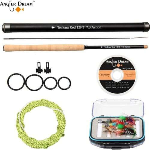 12 / 13FT Tenkara Fly Rod with Spare Tip Fishing Pole Carbon Fiber Fly Fishing Rod& Flouorocarbon Tippet Hook Keeper Furl Leader