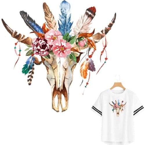 Feather Flower Applique Skull Bulls Patches Diy T-Shirt Washable Stripe Eco-Friendly Clothing Stickers Ironing Stickers