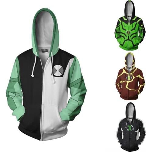 Ben10 Alien Force Hoodie Upgrade Alien X Diamond head Heatblast Cosplay Costume 3D Printing Casual Zipper Jacket Sweatshirt