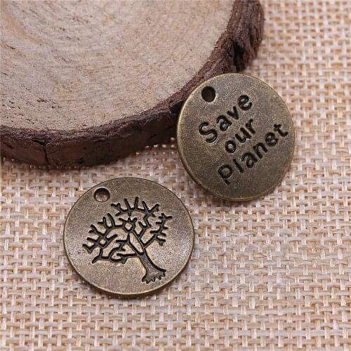 Free shipping 24pcs 19mm antique bronze save our planet charms diy retro jewelry fit Earring keychain hair card pendant