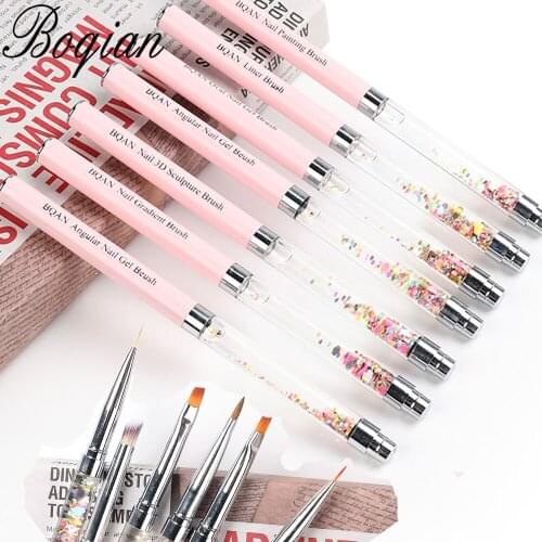 BQAN Glitter Handle Nail Art Brush Liner Brush Manicure Acrylic Nails Round Gel Brush Nail Drawing With Liquid