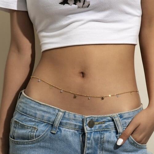 Belly Chain Star Rhinestone Pendants Alloy All-Match Thin Waist Chain Belt Waist Jewelry For Woman Girl Vintage Waistband