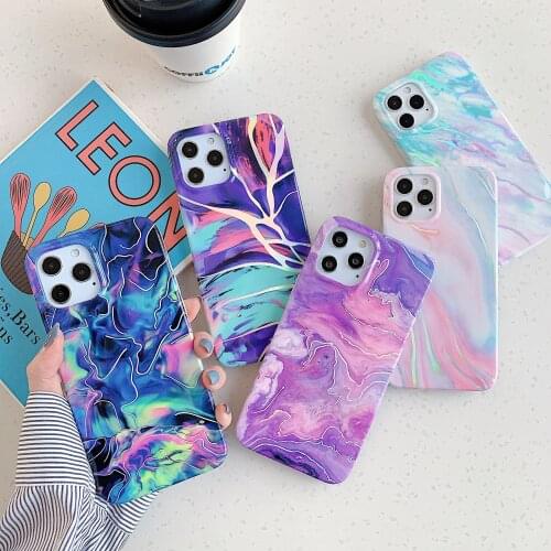 LACK For iPhone 12 Case Laser Colorful Marble Texture Phone Case For iPhone 11Pro Max 12 mini XS XR 7 8Plus Luxury Plating Cover