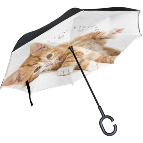 Cat Reverse Umbrella Double Layer Inverted Umbrella Waterproof Protection Umbrella Perfect For Car & Outdoor Self-Standing
