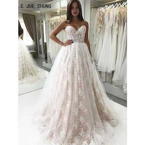E JUE SHUNG Elegant Sweetheart A Line Wedding Dresses Sleeveless Full Appliques Wedding Gowns Bride Dresses vestido de noiva