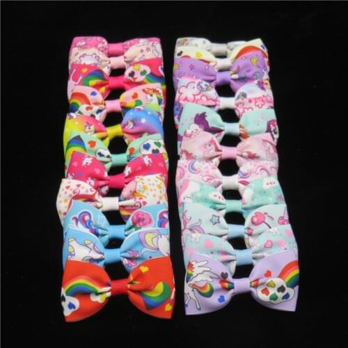 20PCS/Lot Rainbow Boutique Grosgrain Ribbon Girl Small Bow Elastic Hair Tie Clip Hair Band Bow DIY Hair Accessories Best Gift