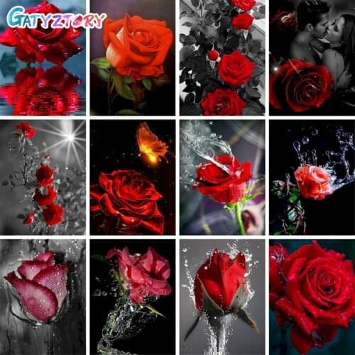 GATYZTORY 60x75cm Frame Rose DIY Painting By Numbers Acrylic Flower HandPainted Kits Oil Paint By Numbers For Home Decor Art