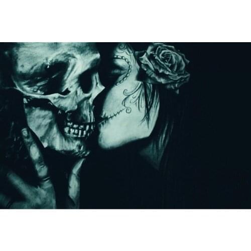 Gothic Decor Poster Canvas Painting Wall Art Skull Kiss Fantasy Artwork Fabric Poster Print Picture For Gift Wall Decoration