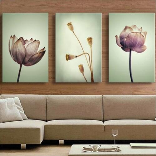 Purple lotus rhyme flower oil painting modern fashion HD print oil painting on canvas 3 Pieces wall art picture for home decor
