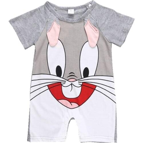 Unisex Toddler Rompers Short Sleeve Cartoon Little Bunny Costume Grey Rabbit Onesies Cotton Outfits Baby Summer Jumpsuit Clothes