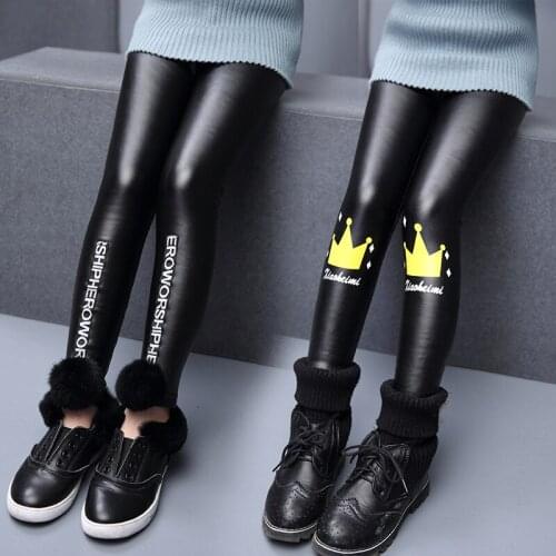 Kids leggings 2019 winter thick velvet warm pu leather pants toddler girls leggings kids pants children clothes girl trousers