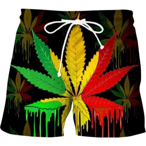 Mens casual beach pants 2021 Mens Fashion Maple Leaf Graphic Beach Pants 3D printed summer breathable quick-drying pants S-6XL