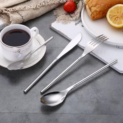 24pcs Korean Food Dinnerware Sets Stainless Steel eco friendly Dinner Knife Fork Scoop Tableware Cutlery Set Service 6Persons
