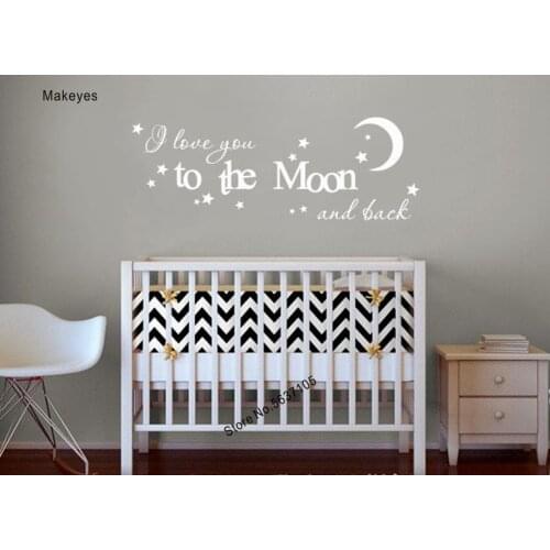 Makeyes Love You To The Moon Wall Decals Sweet Sleeping Room Wall Stickers Vinyl Design Wall Mural Baby Bedroom Decoration Q678