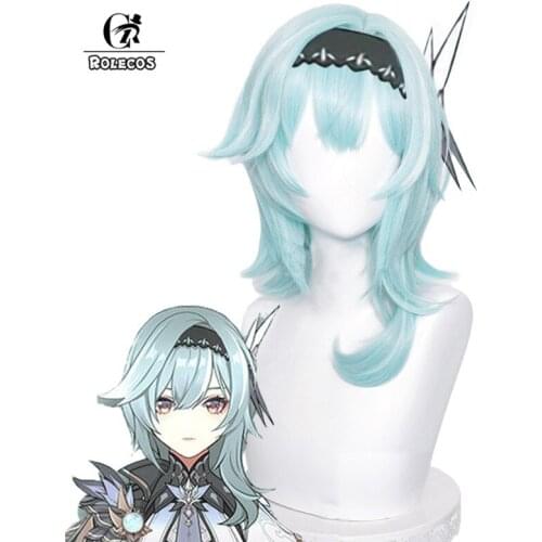 ROLECOS Eula Cosplay Wig Game Genshin Impact Eula Cosplay Wig Women 48cm Blue Headwear Short Synthetic Hair Heat Resistant
