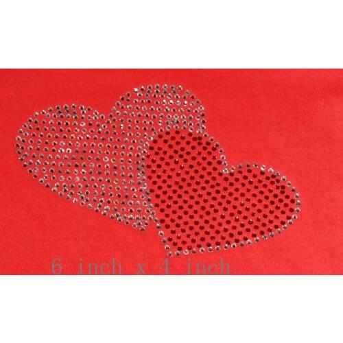 Overlapping Hearts Rhinestone Transfer Iron On Heart rhinestones 20PCS/lot red with white clear crystal