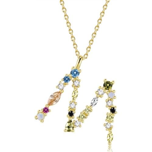 LEKANI 925 Sterling Silver Gold Letter M Pendant Initial F Alphabet Necklace Monogram Opals 2020 Women Accessories Jewelry