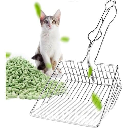 Portable Pet Cat Stainless Steel Litter Scoop All Durable Metal Hollow Non-Stick Long Handle Litter Box Scooper