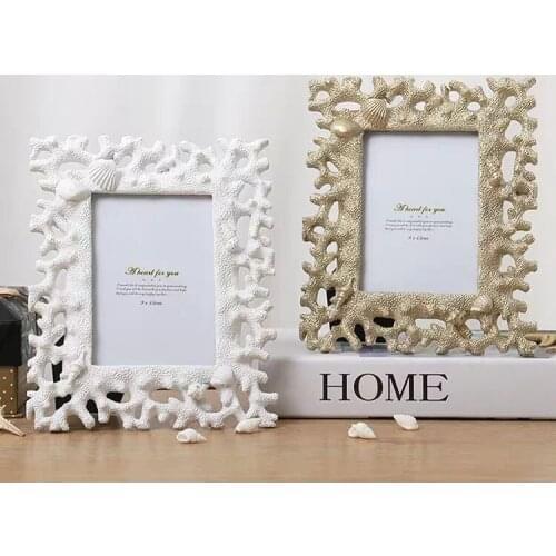 Mediterranean Style Resin Frame Table Coral 6 Inch 7 Inch Photo Frame For Wedding Gift Shell Frame Home Decoration Accessories