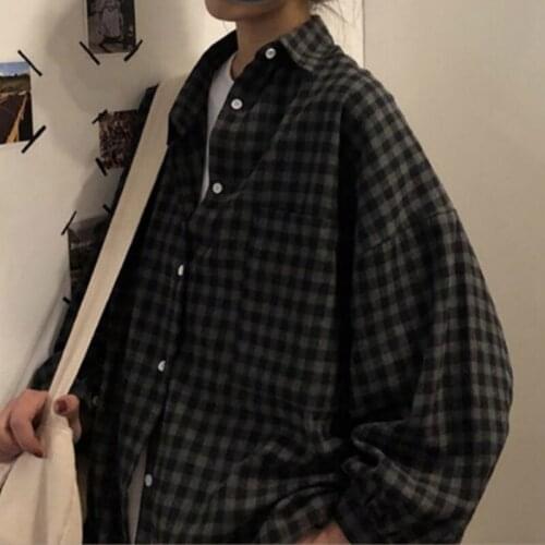 Shirts Women Long Sleeve Plaid Printed Button Turn-down Collar Retro Shirt Basic Streetwear Casual Vintage Loose Tops Blouses