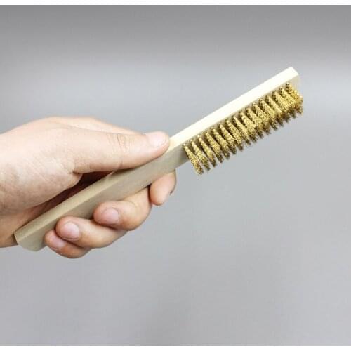 Copper Wire Brass Briste Wood Handle Wire Scratch Brush 208mm For Metal Cleaning A0KF