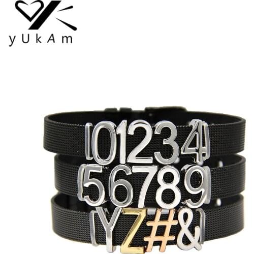 YUKAM Y Z Symbol Sliders 10mm Silver Color Number 0-9 Slide Charms Keeper for Mesh Bracelets Wristbands Necklace Jewelry Making