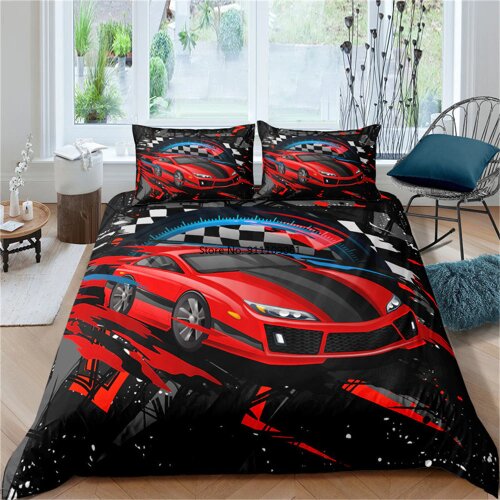 Stylish and Cool Red Racing Car 3D Printed Bedding Sets Duvet Cover and Pillowcase Home Textiles Luxury Bedclothes Bedding Set