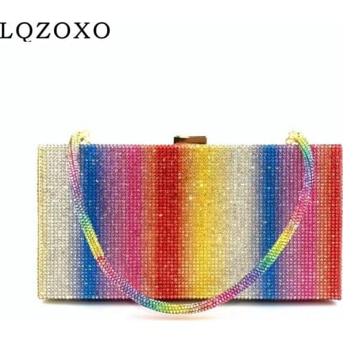 Rhinestones Flap Women Evening Bags Rainbow Color Diamonds Party Handbags With Chain Shoulder Holder Purse