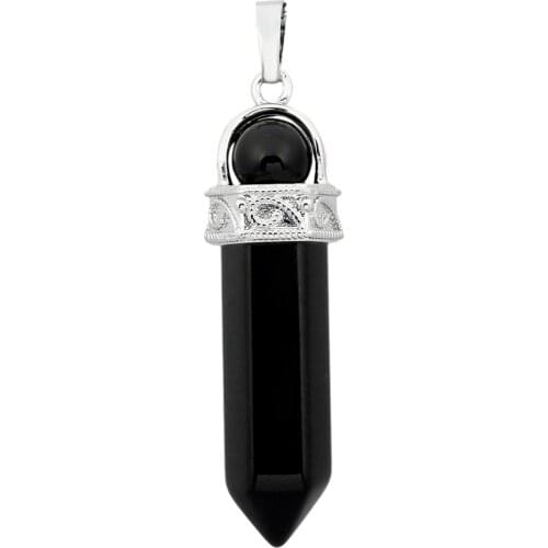 SUNYIK Black Onyx Hexagonal Pointed Stone Pendant Reiki Energy Healing Crystal Jewelry