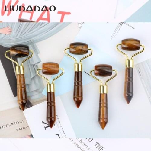 Tigers Eye Mini Rollers Massager Real Stone Beauty Massage Tools Health Cool Roller Skin Care Facial Rollers