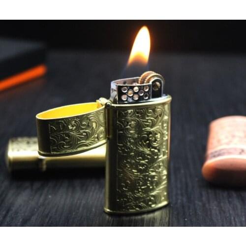 Ultra Thin Free Fire Gasoline Lighter Metal Flint Grinding Wheel Cigarette Lighter Retro Kerosene Oil Windproof Gadgets For Men