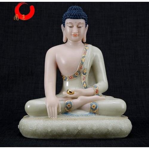 Unique - Buddhist high-grade Home SHOP TOP efficacious Talisman Mascot Sakyamuni Buddha jade gilding carving Sculpture statue