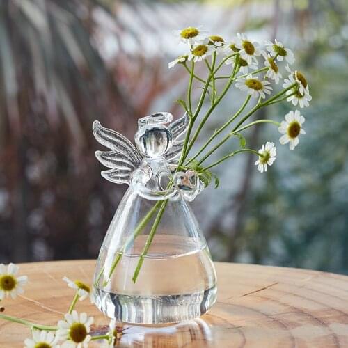 Nodic Clear Glass Angel Shape Flower Vase Cute Glass Hanging Vase Floral Plant Pots Terrarium Container Wedding Decor Home Decor