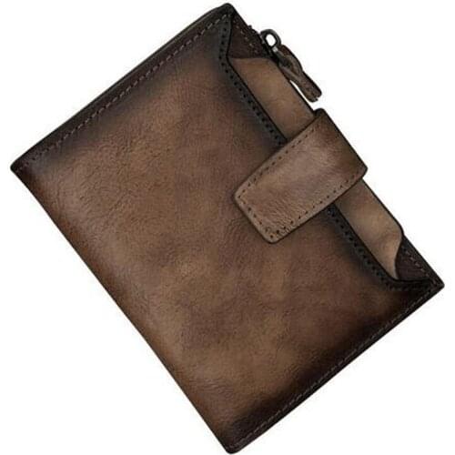 Vintage Cowhide Male Short Purse Money Bag Coin Pocket Multi-Layer Cash Card Holder Men Genuine Leather Bifold Wallet