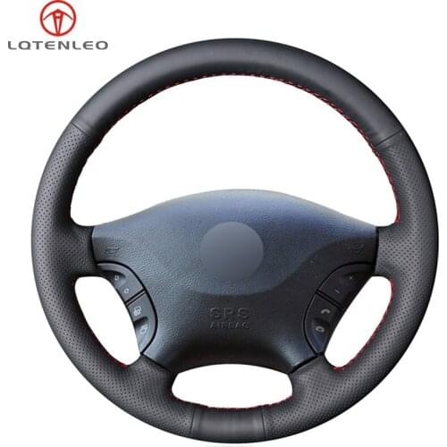 LQTENLEO Black Genuine Leather Car Steering Wheel Cover For Mercedes Benz W639 Viano Vito 2006-2015 Volkswagen Crafter 2006-2016