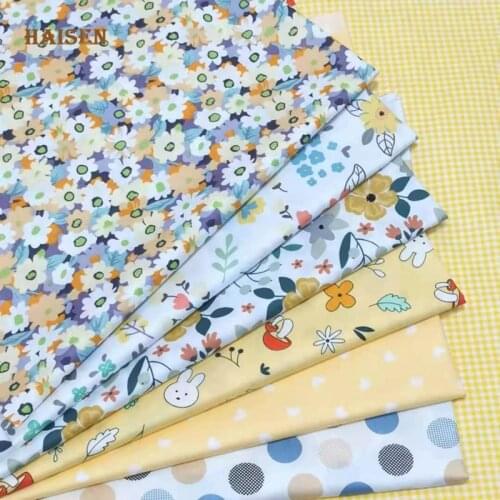 Haisen,AB Yellow Floral Cloth,Printed Twill Cotton Fabric,Calico,DIY Sewing&Quilting Material For Baby&Childs Material,By Meter