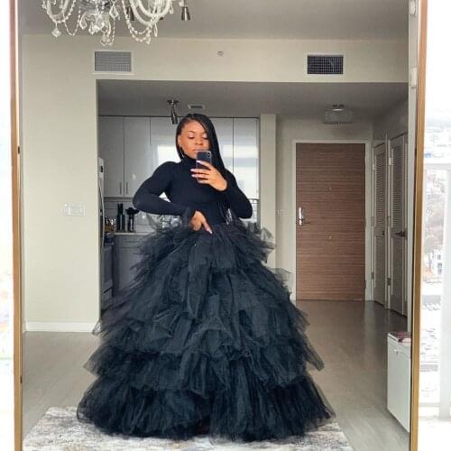 Black Cake Tulle Skirts 2020 Streetwear Custom Made Long Tiered Tulle Skirt Women To Party Female Maxi Tulle Skirt