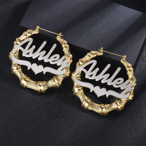 Women Earrings Custom Name Earring 18K Gold Plated Stainless Steel Earrings Bamboo Earrings Hoop Earring 2021 Jewelry For Women
