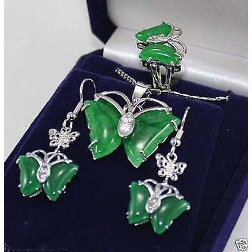Womens Wedding gtbt Jewelry butterfly green gem stone 925 pendant Necklace earrings ring set For Wome mujer modanoble ladys
