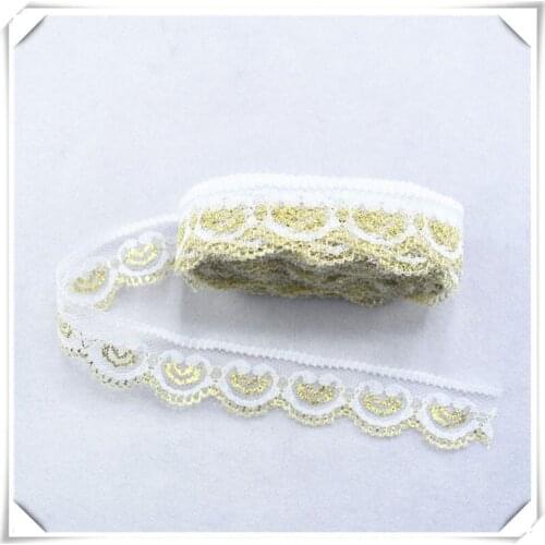 10yard African lace fabric bright gold White lace ribbon22mm wide sewing DIY embroidery clothing wedding decoration Accessories