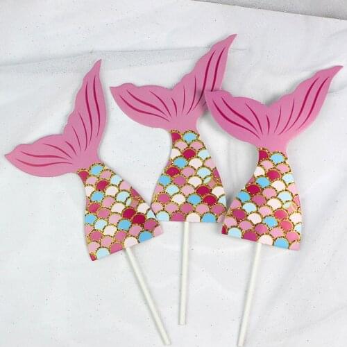 3pcs Mermaid Cupcake Picks Kids Happy Birthday Cake Toppers For Wedding Party Cake Decoration Topper Supplies