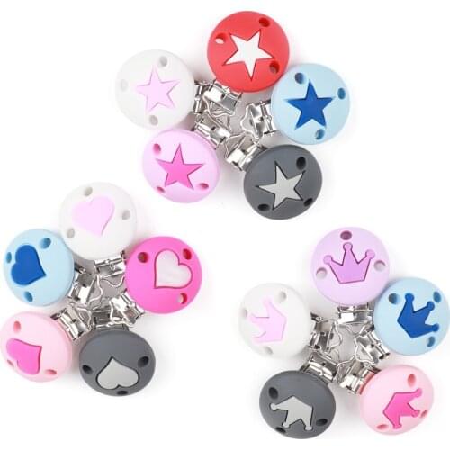 3pc/lot Cartoon Crown Pacifier Clip Silicone Bead Baby teething Accessories Clip Nipple Clasp Toy Pacifier Dummy Chain BPA-Free