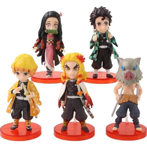 5pcs/Set 7-8cm Demon Slayer Anime Kamado Tanjirou Nezuko Zenitsu Inosuke Rengoku Kyoujurou Action Figure Model Toys Kids Gift