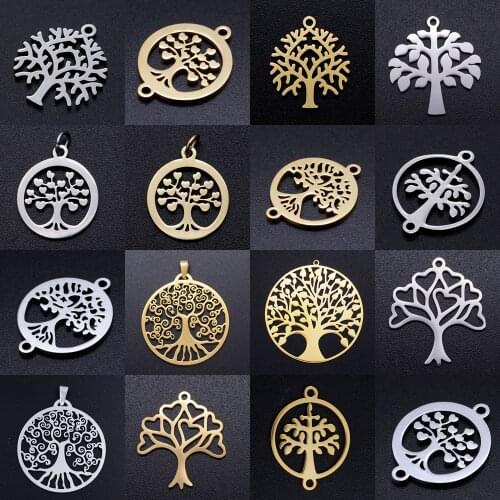 5pcs/lot diy heart tree of life stainless steel charm pendant wholesale family trees jewelry bracelet connector charms