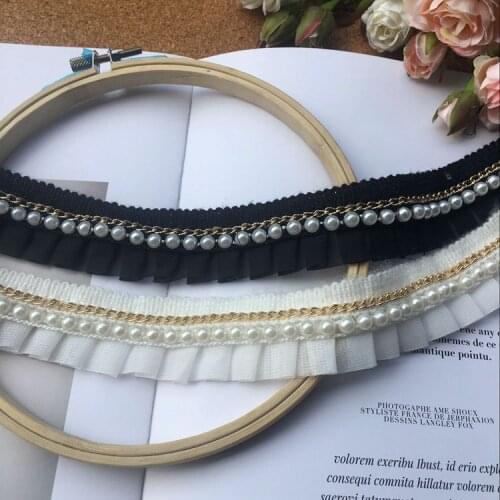 5yard Vintage White Pearl Beaded Cotton Chiffon Lace Trim Ribbon Fabric Handmade DIY Wedding Dress Sewing Craft