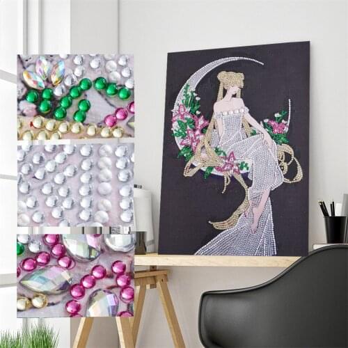 Diamond Painting Cross Stitch 5D DIY Special Shaped Diamond Painting Beauty on Moon Embroidery Mosaic Kits Home Decoration