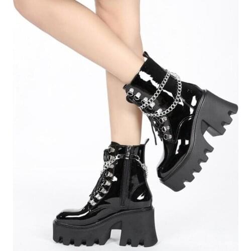Demonia Boots Goth Ankle Boots Womens Shoes on Platform High Heels Punk Style Gothic Sexy Chain Model Black Boots New Fashion