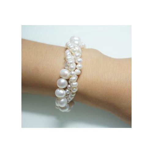 Elegant Pearl Jewelry 3 Rows 5-10mm White Color Freshwater Pearl Bracelet Handmade Twist Pearl Jewelry