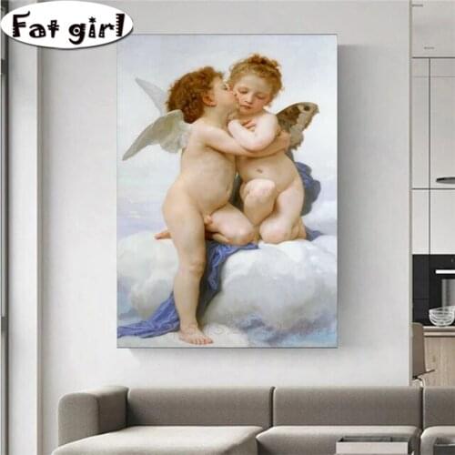 Handmade Wall Decoration 5D Diy Square Round Drill Diamond Painting Pair Of Little Angel Babies Mosaic Cross Stitch Embroidery